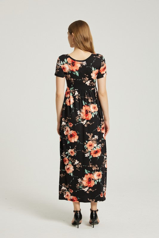 Womens Summer Casual Floral Maxi Dress With Pockets