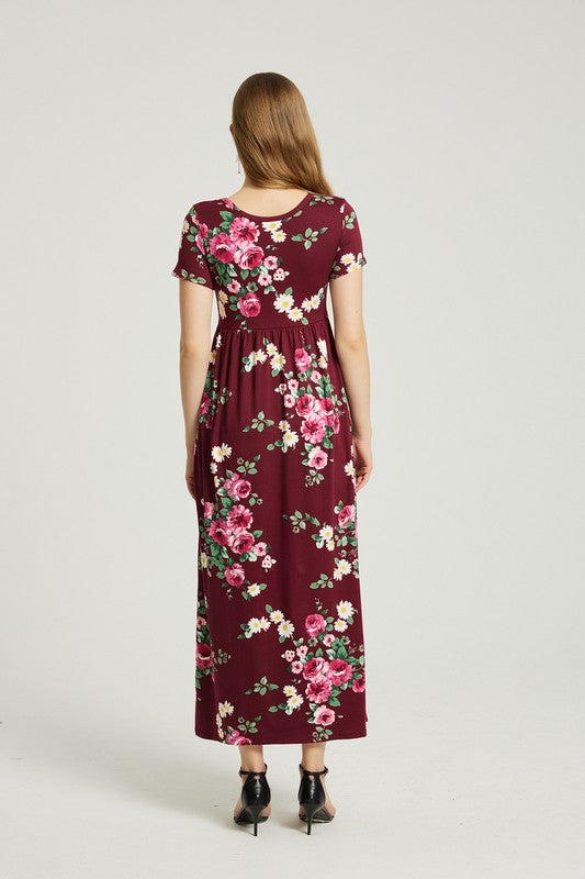 Womens Summer Casual Floral Maxi Dress With Pockets