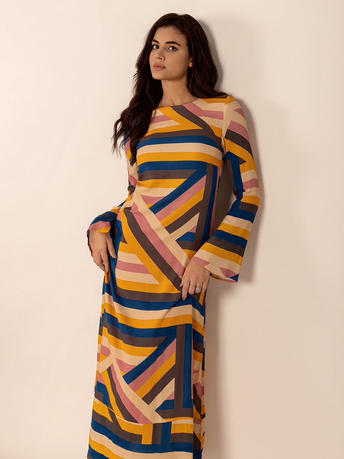 Contrast Round Neck Flare Sleeve Midi Dress Uylee's Boutique Contrast Round Neck Flare Sleeve Midi Dress Uylee's Boutique
