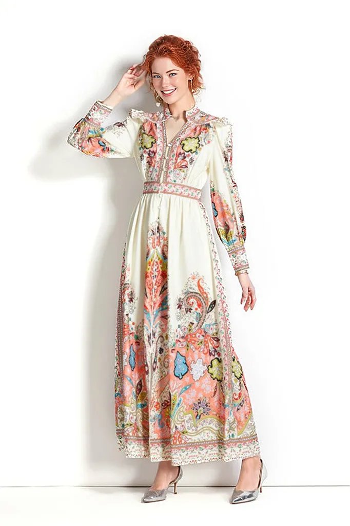 BY CLAUDE FLORAL WHITE LONG LENGTH DRESS