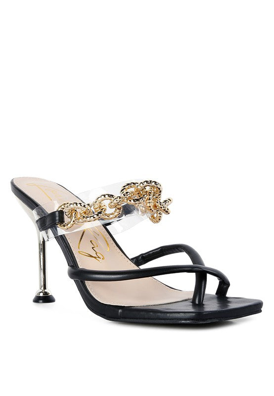 Social Bee Link Chain Embellished Heel Sandals