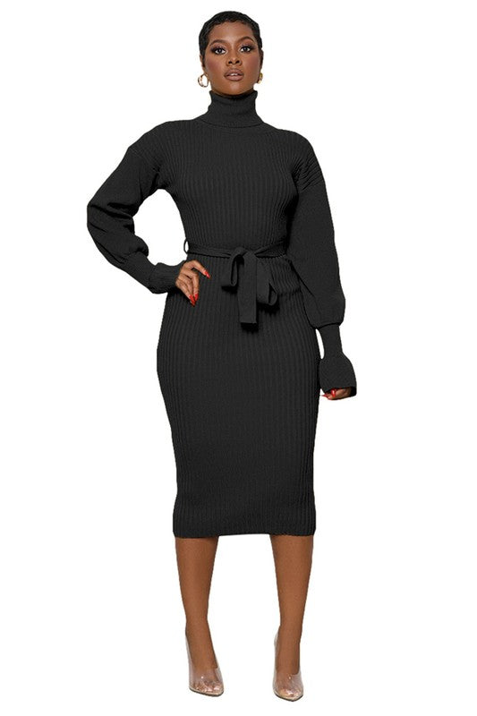 BLACK LONG MAXI SWEATER DRESS