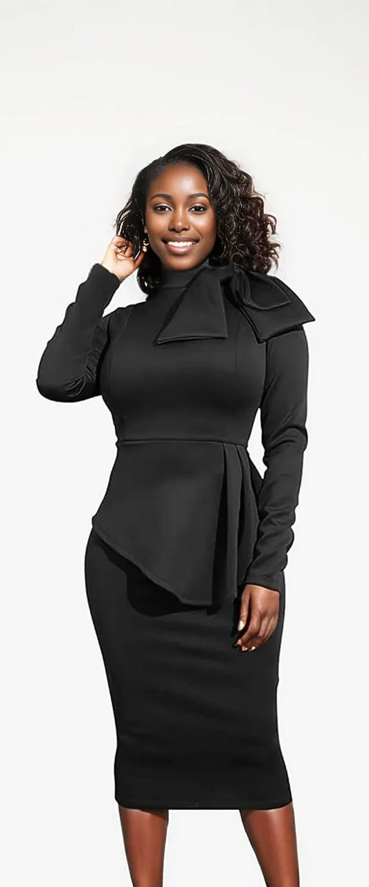 Peplum BodyCon Dress, Sizes Small - 3XLarge (Black)