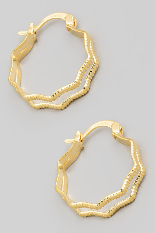 Fame Double Wavy Pincatch Hoop Gold Earrings