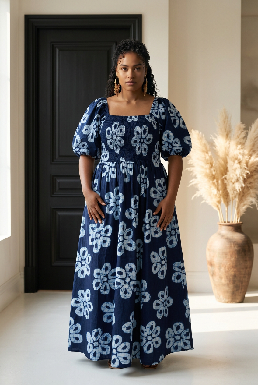 Maxi Slit Dress with Hat and Scarf (S6)
