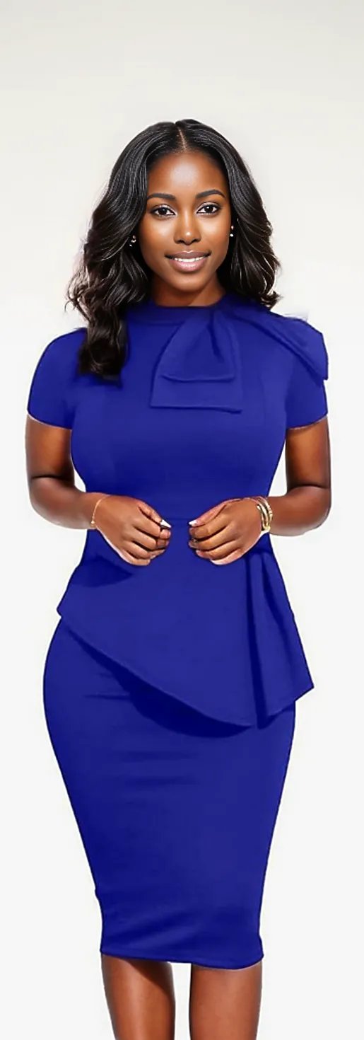 Peplum BodyCon Dress, Sizes Small - 3XLarge (Blue)