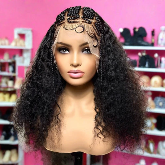18 Inches Deep Curly with Special Braids 13x6 Lace Frontal Wigs 250% Density-100% Human Hair