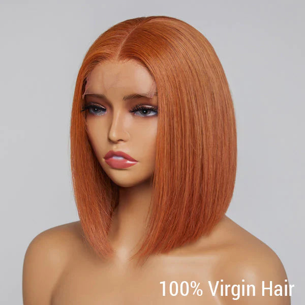 10 Inches 4x4 Beginner Friendly Sugar Maple Glueless Mid Part Bob Lace Closure Wig-100% Human Hair