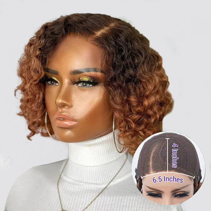 10 Inches Trendy Mix Brown Short Cut Curly HD Lace Glueless Side Part Wig