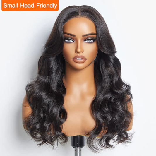 SMALL HEAD FRIENDLY 24 Inches 5"x5" Body Wavy Wear & Go Glueless #1B Lace Closure Wig-100% Human Hair
