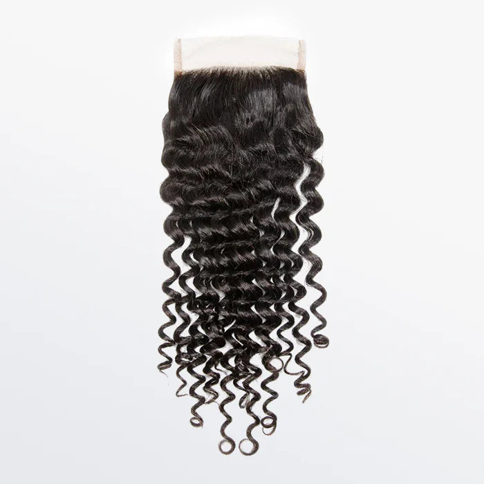 12-20 Inch 4" x 4" Deep Curly Free Parted Lace Closure #1B Natural Black