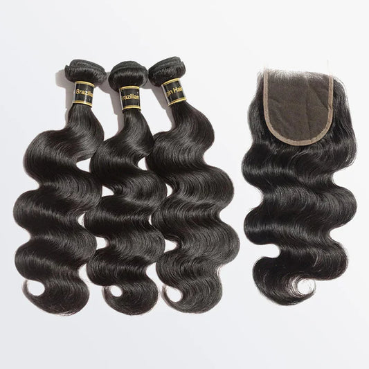 10''/12''/14'' 3 Bundles Body Wave Virgin Hair 300g With 12'' 4*4 Body Wave Free Part Closure