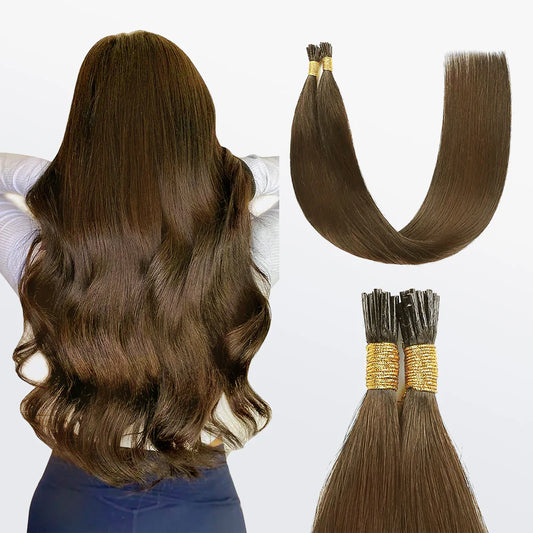 I Tip Hair Extensions Natural Remy Human Hair (#8 Light Brown)