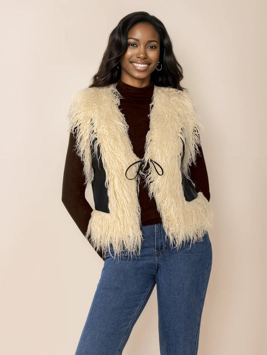 Tied Fringe Contrast Vest