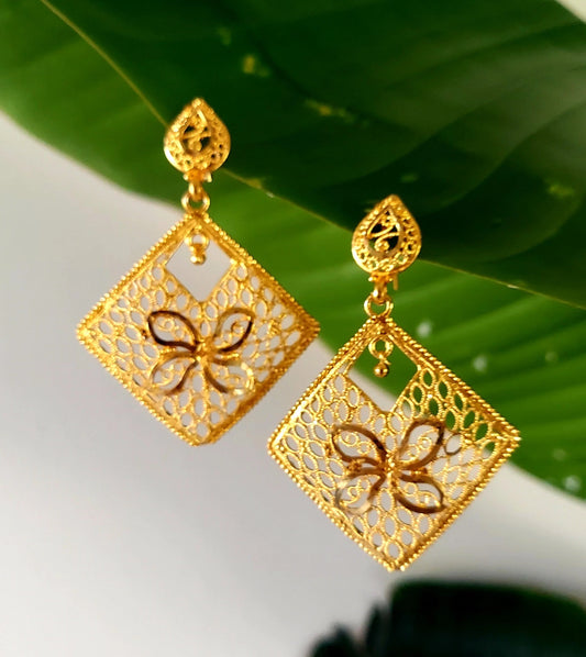 Gold Square Drop Earrings - African Inspiration