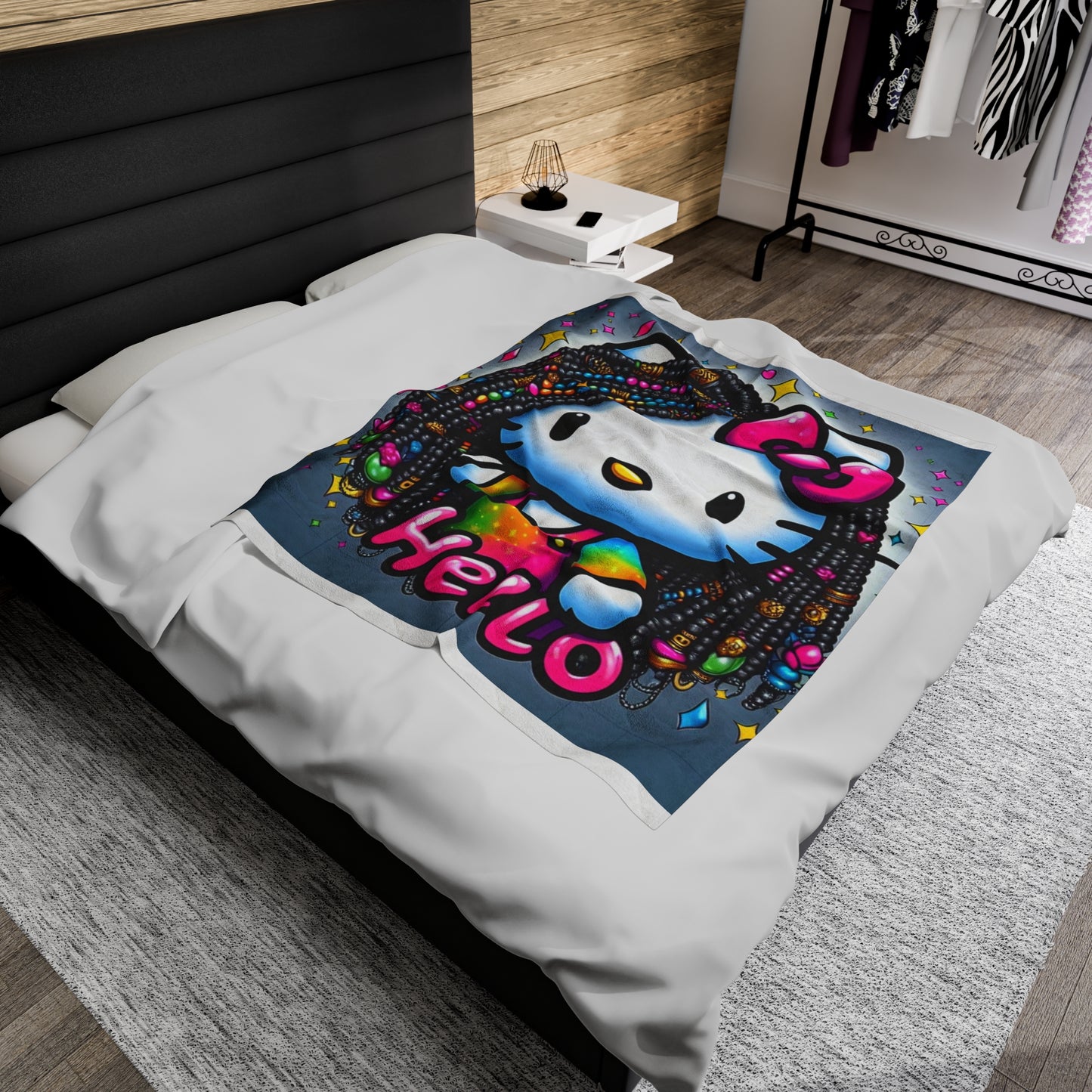 Hello Kitty with Braids Velveteen Plush Blanket