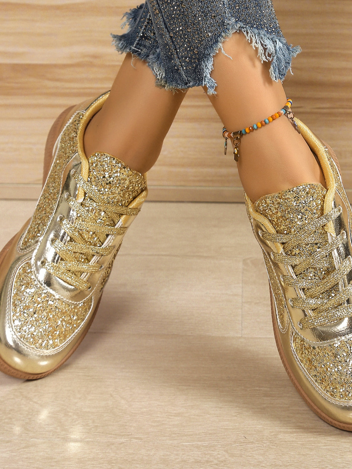 Sequin PU Leather Flat Sneakers