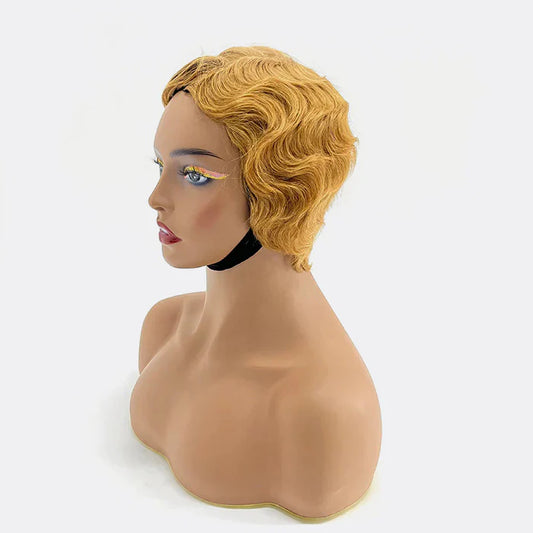 6 Inches Vintage Honey Blonde Finger Wave Glueless BOB Wig