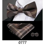 Men’s Silk Coordinated Black Bow Tie Set - Brown Plaid 0777