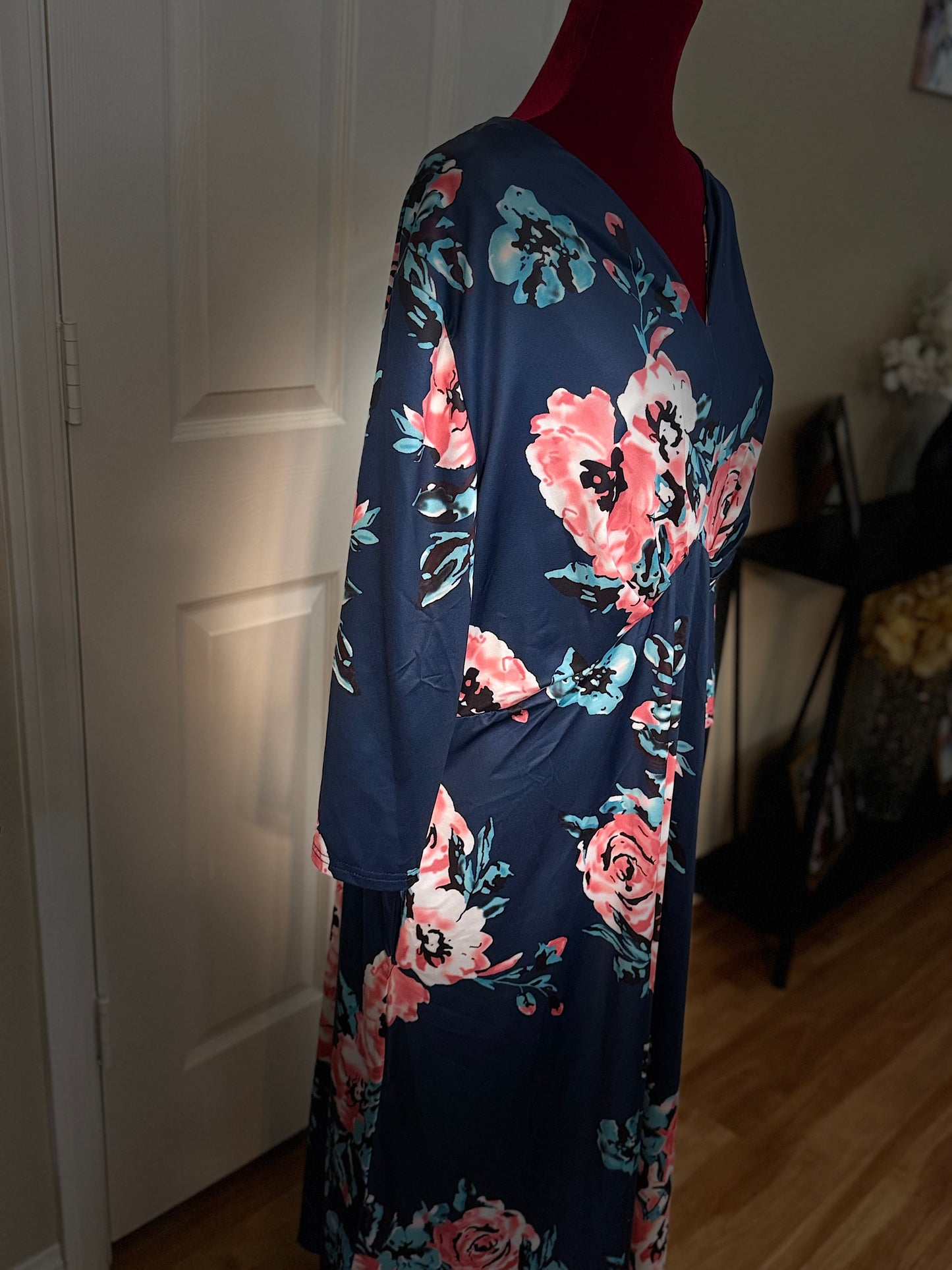Casual Midi Floral Print Dress, 3XL