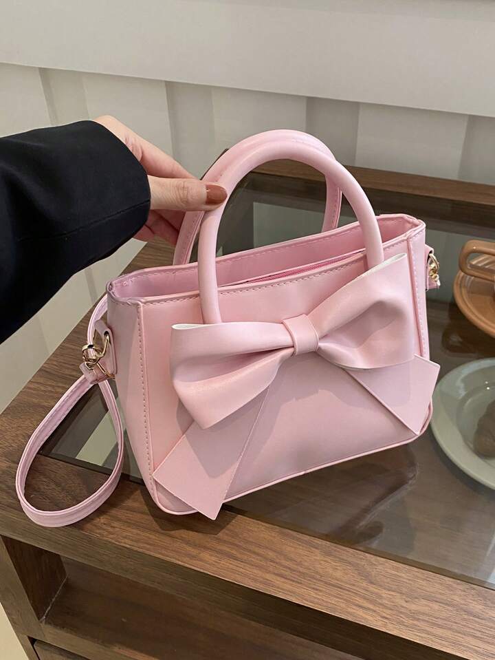 Luxurious Bow Decor Double Handle Handbag - Pink