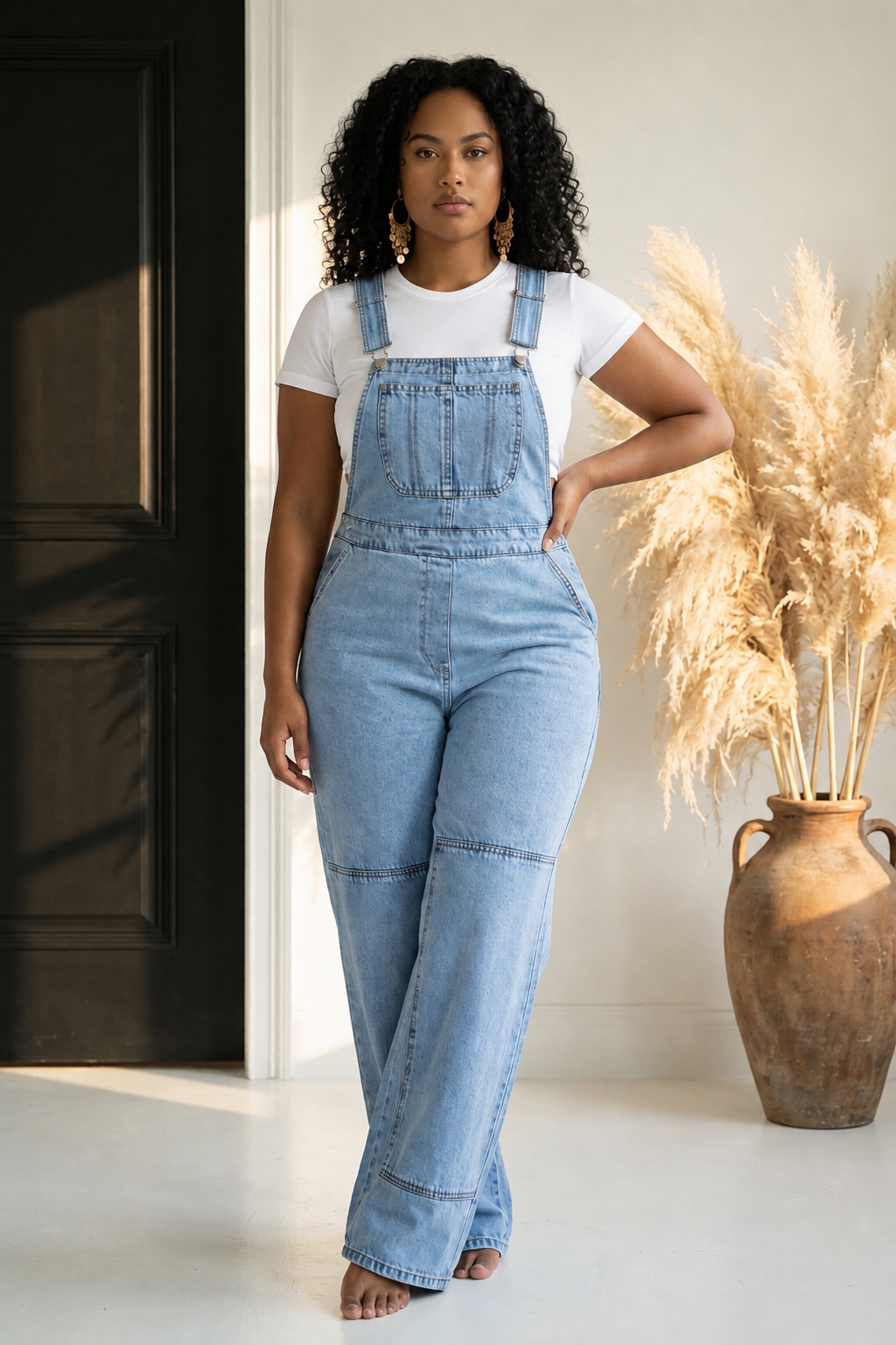 Wide Strap Wide Leg Denim Overalls