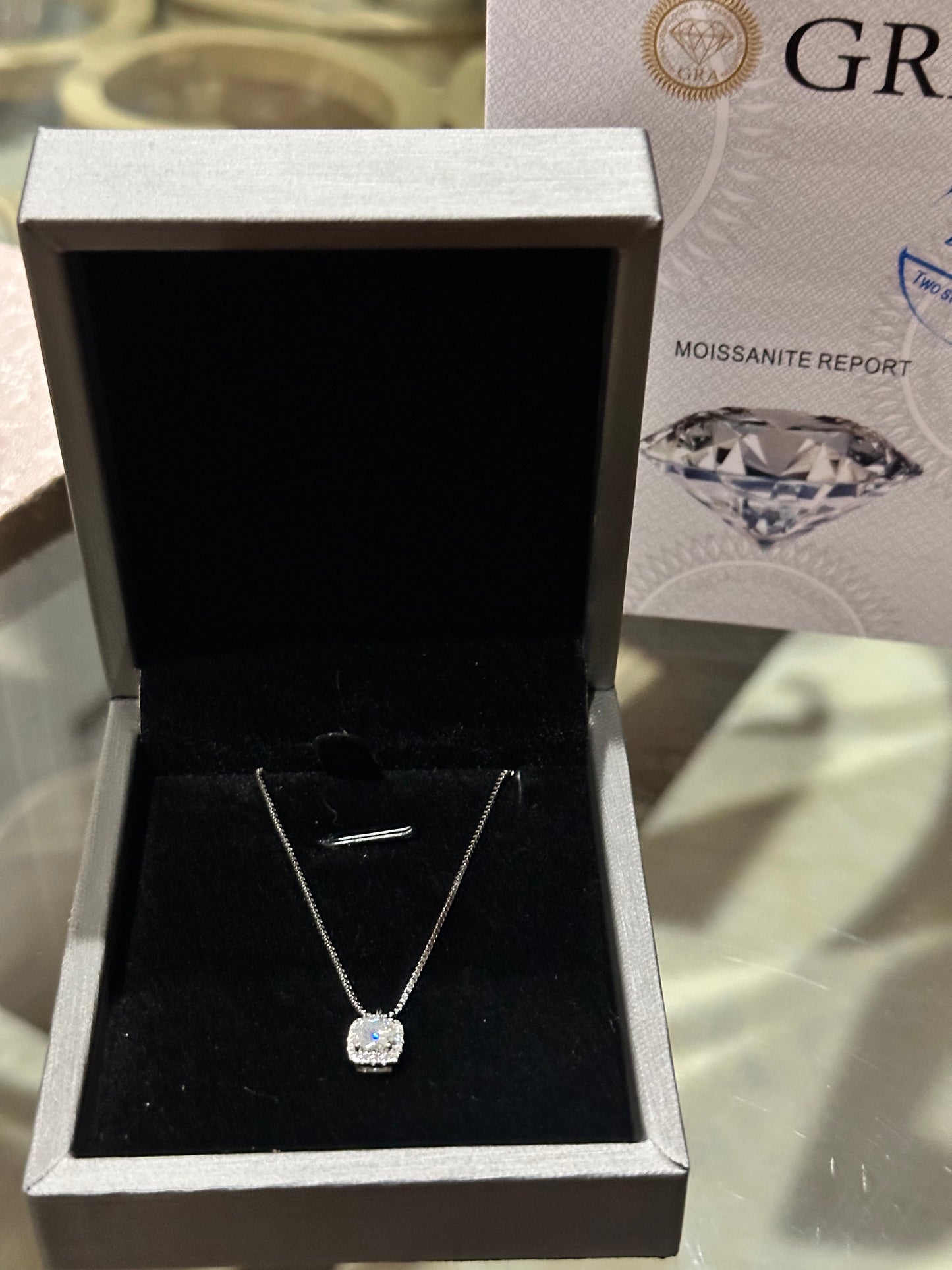 Moissanite Pendant Platinum-Plated Necklace