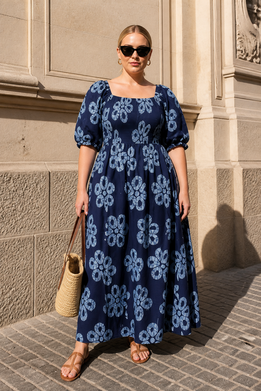 Maxi Slit Dress with Hat and Scarf (S6)