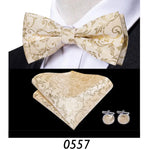 Men’s Silk Coordinated Black Bow Tie Set - Beige Floral 0557