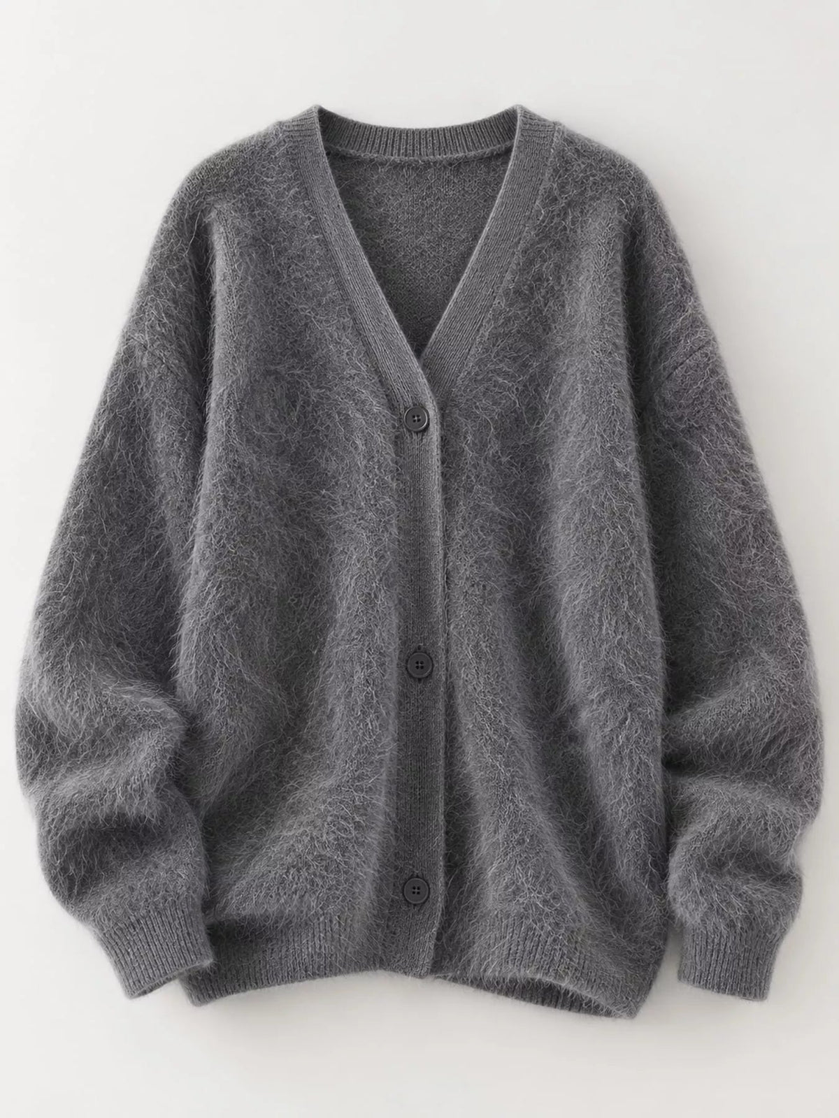 Fuzzy V-Neck Button-Down Cardigan