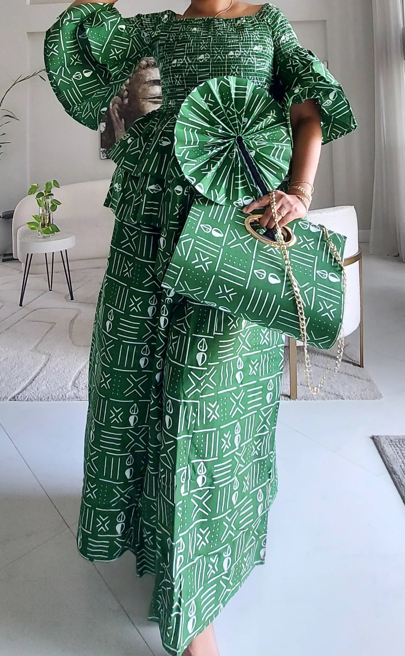 5-Piece African Ankara Pant Set Emerald - 019-PS14C
