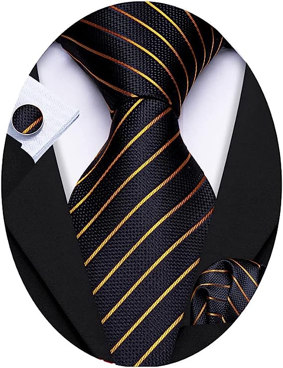 Men’s Silk Coordinated Tie Set - Black Gold Stripe