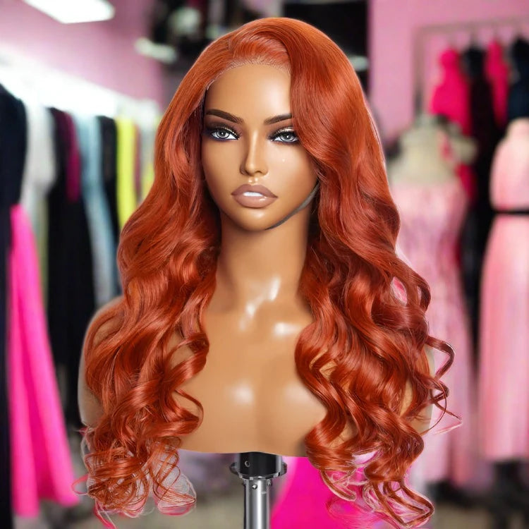 SMALL HEAD FRIENDLY LACE WIG - 24 Inches 5"x5" Body Wavy Wear & Go Glueless #Orange Lace Closure Wig-100% Human Hair