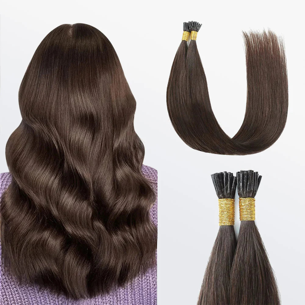 I Tip Hair Extensions Straight Natural Remy Human Hair (#2 Darkest Brown )