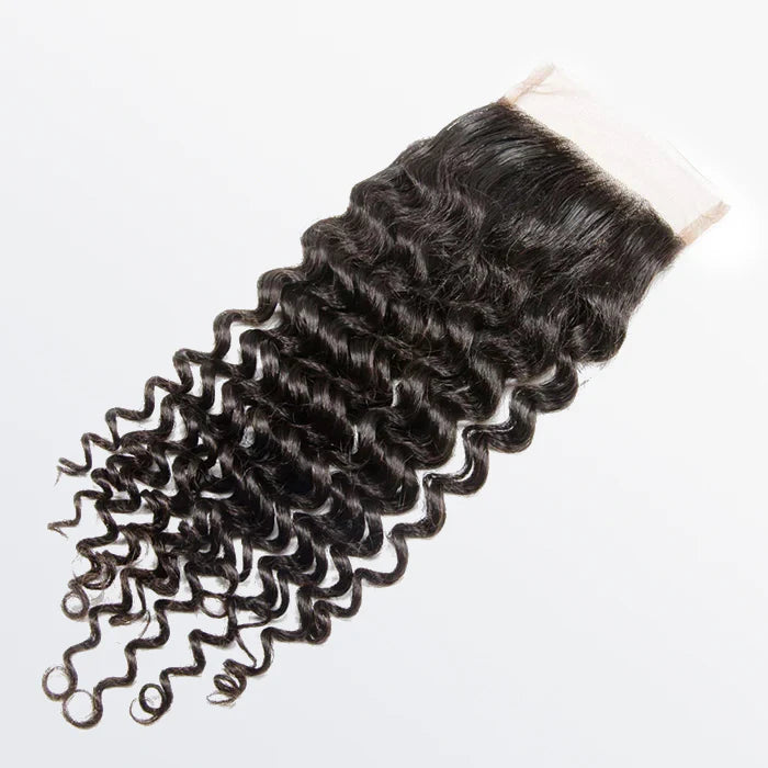 12-20 Inch 4" x 4" Deep Curly Free Parted Lace Closure #1B Natural Black