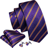 Men’s Silk Coordinated Tie Set - Purple Violet with Gold Stripe (5294)