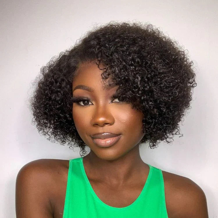12 Inches 5x5 4C Edges | Kinky Edges Jerry Curly Glueless Short Lace Closure Wig-100% Human Hair