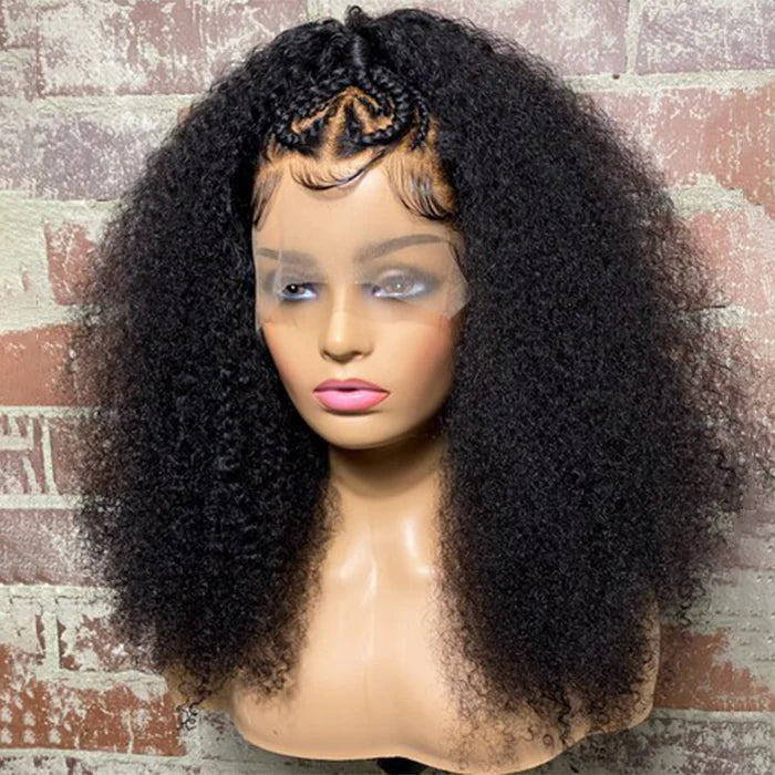 18 Inches 13x5 Afro Style with Heart Shaped Braids Lace Frontal Wigs 250% Density-100% Human Hair