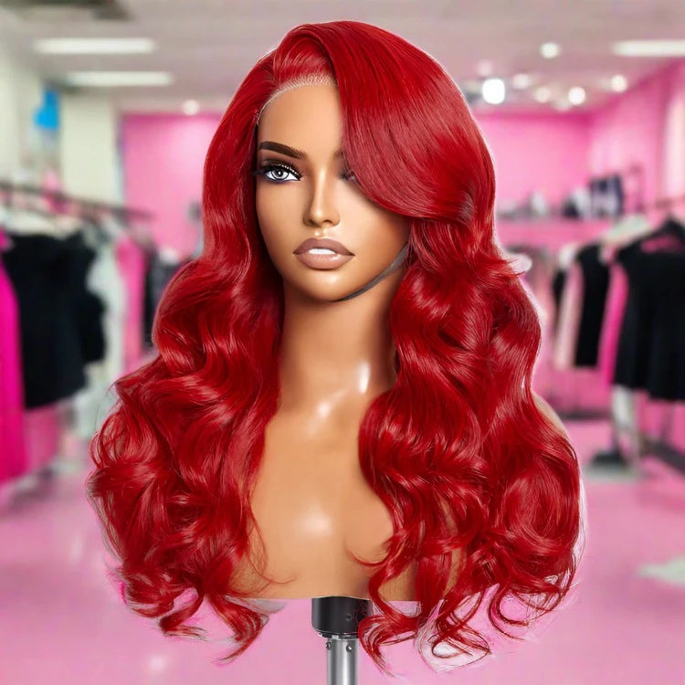 SMALL HEAD FRIENDLY LACE WIG - 24 Inches 5"x5" Body Wavy Wear & Go Glueless #Red Lace Closure Wig-100% Human Hair