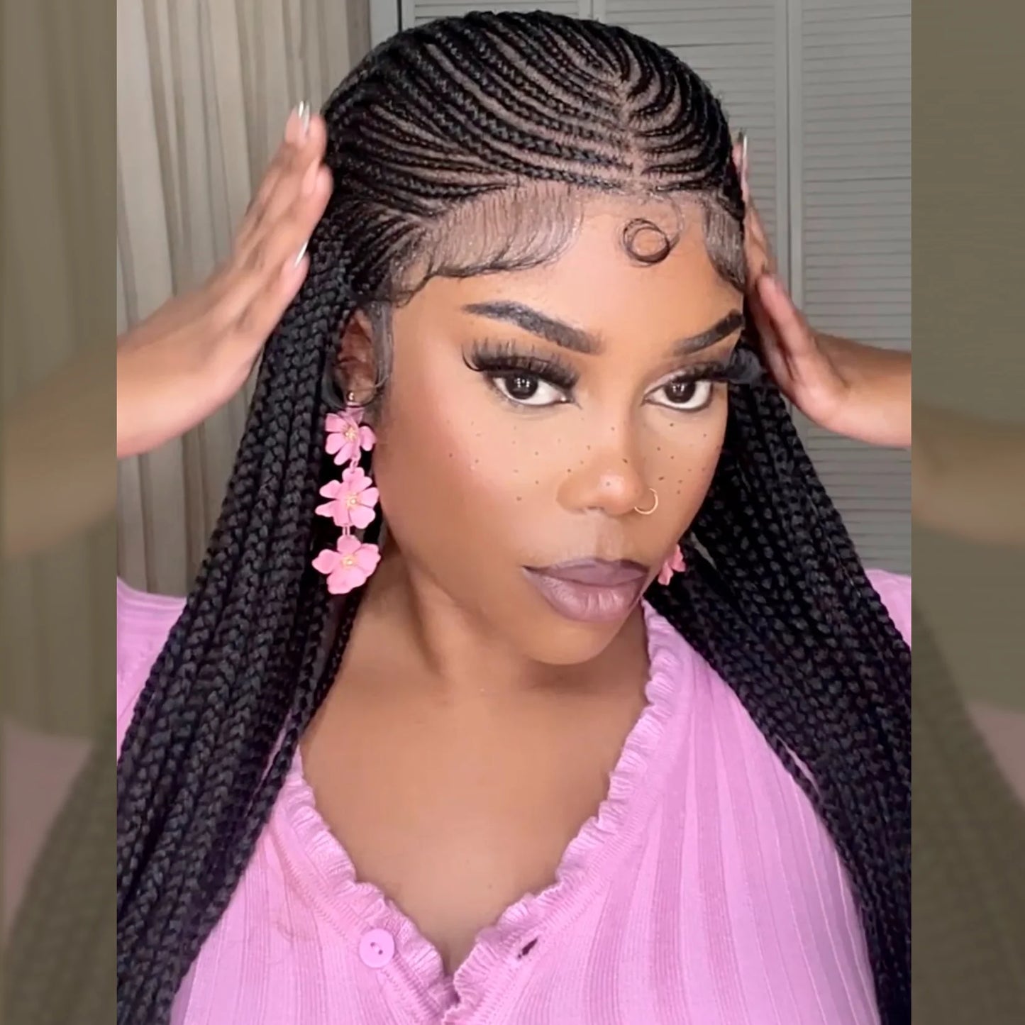 HAND BRAIDED 30 Inches 13x7 Fulani Braided Neat Braids Lace Front Wigs 200% Density-100% Handmade