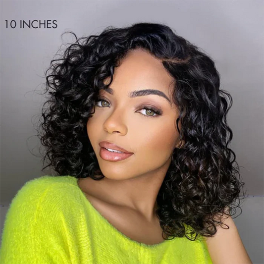 10 Inches #1B T-Part Undetectable Lace Water Wave C Part Short Bob Wig