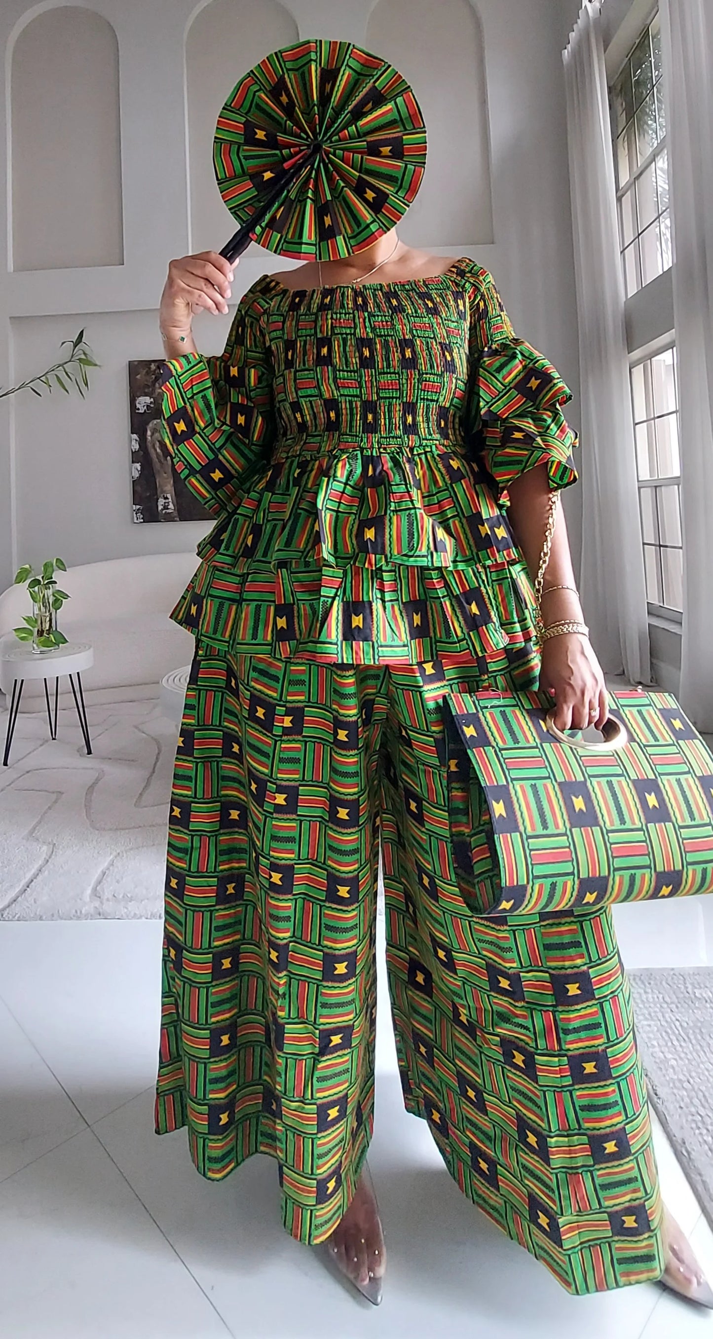 5-Piece African Ankara Pant Set Heratige Kente Mix - 019-PS14F