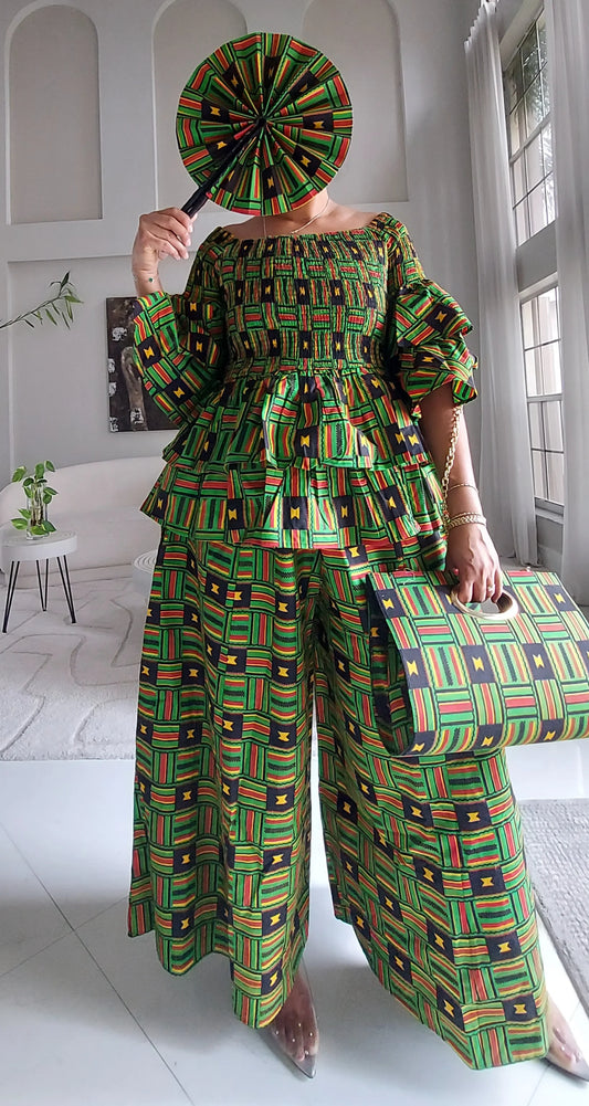 5-Piece African Ankara Pant Set Heratige Kente Mix - 019-PS14F