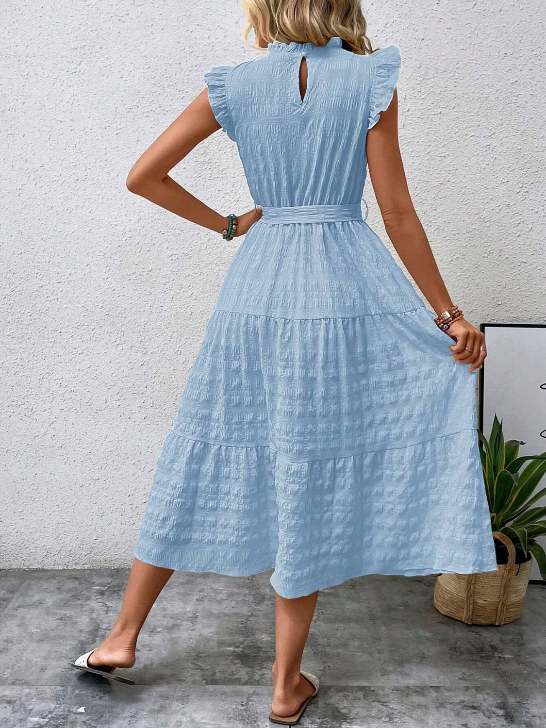 Tied Ruffled Cap Sleeve Midi Dress - 7 color choices