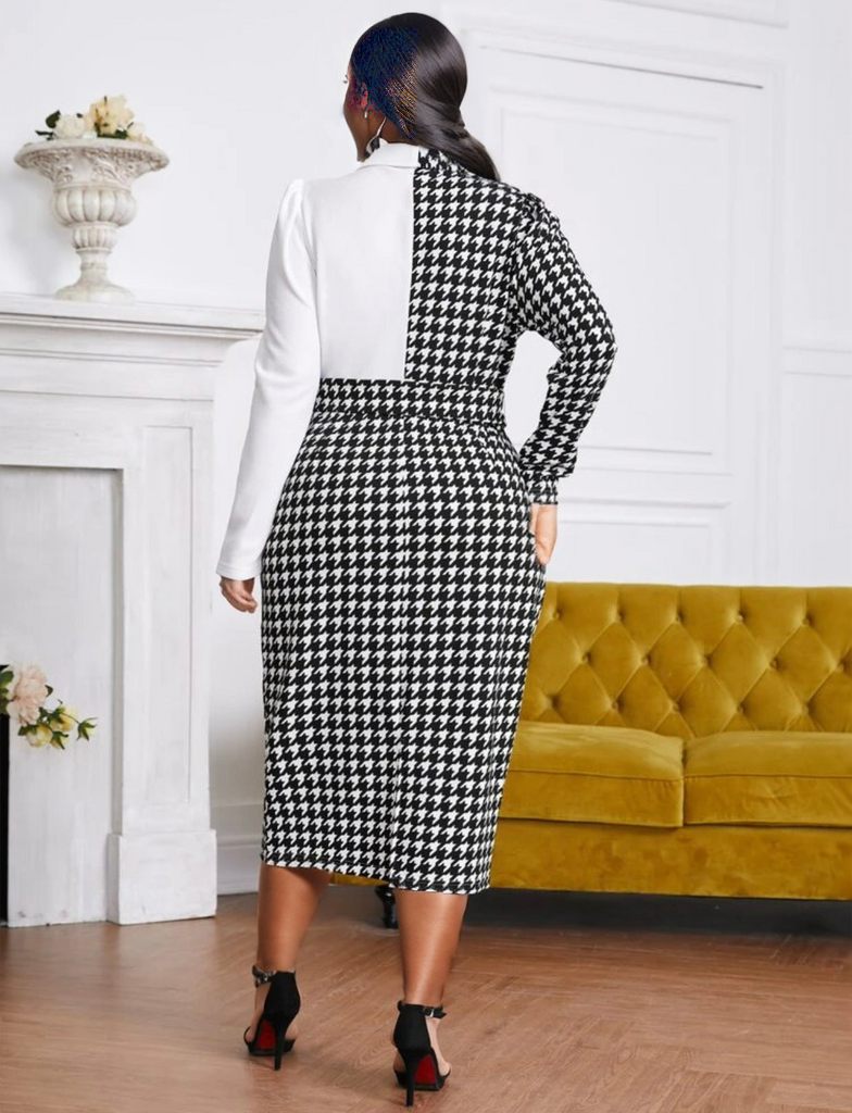 Houndstooth Lapel Collar Dress, US Sizes 12 - 20 – Uylee's Boutique