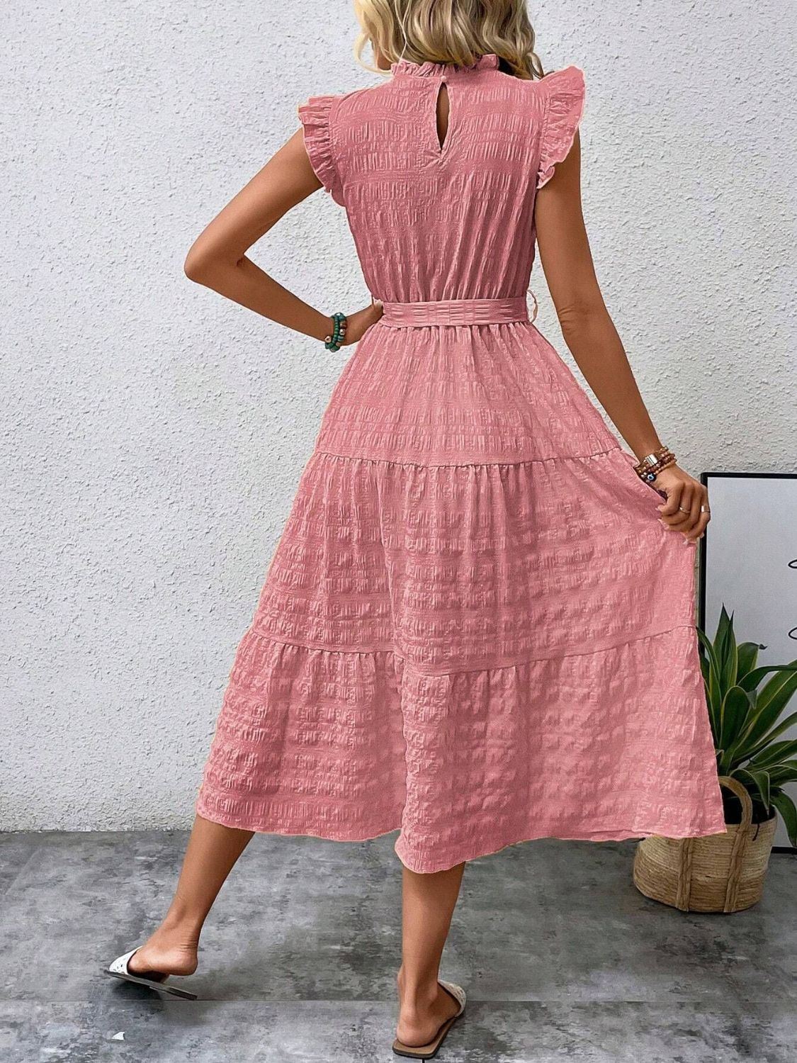 Tied Ruffled Cap Sleeve Midi Dress - 7 color choices