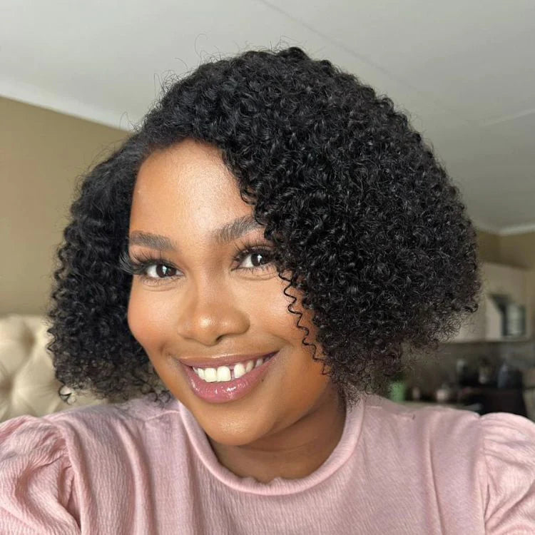 U.B.’s 12 Inches 5x5 4C Edges | Kinky Edges Jerry Curly Glueless Short Lace Closure Wig-100% Human Hair