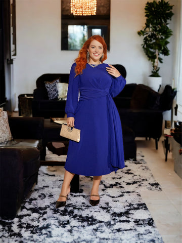 Plus Size Round Neck Long Sleeve Dress