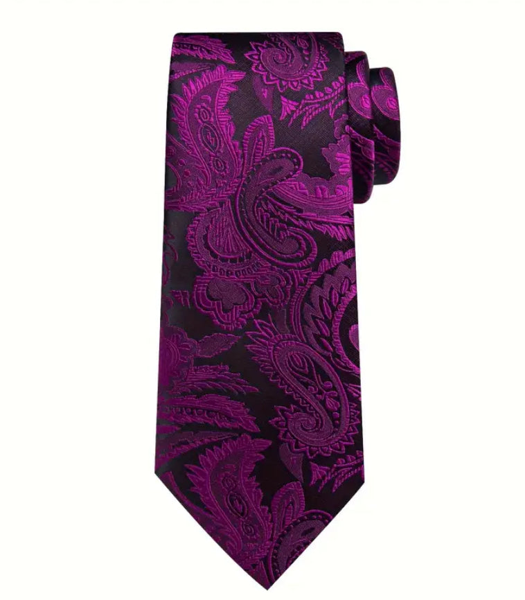 Men’s Silk Coordinated Tie Set - Deep Burgundy & Black Paisley