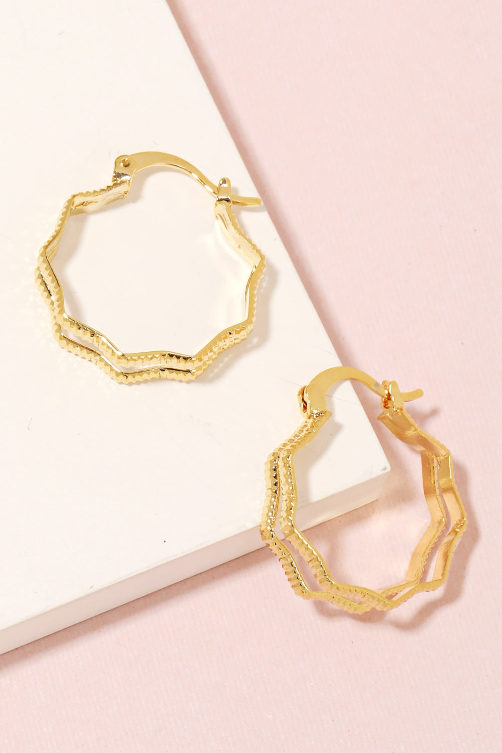 Fame Double Wavy Pincatch Hoop Gold Earrings